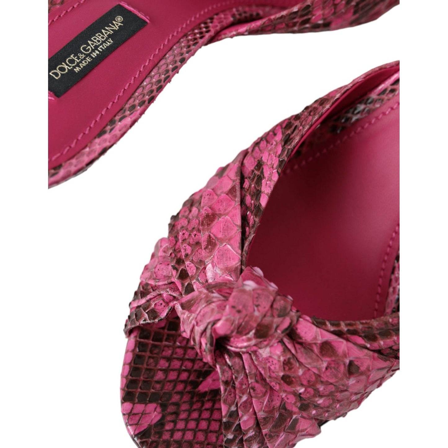 Dolce & Gabbana Pink Exotic Leather Kitten Heels Slides Shoes Dolce & Gabbana Brown