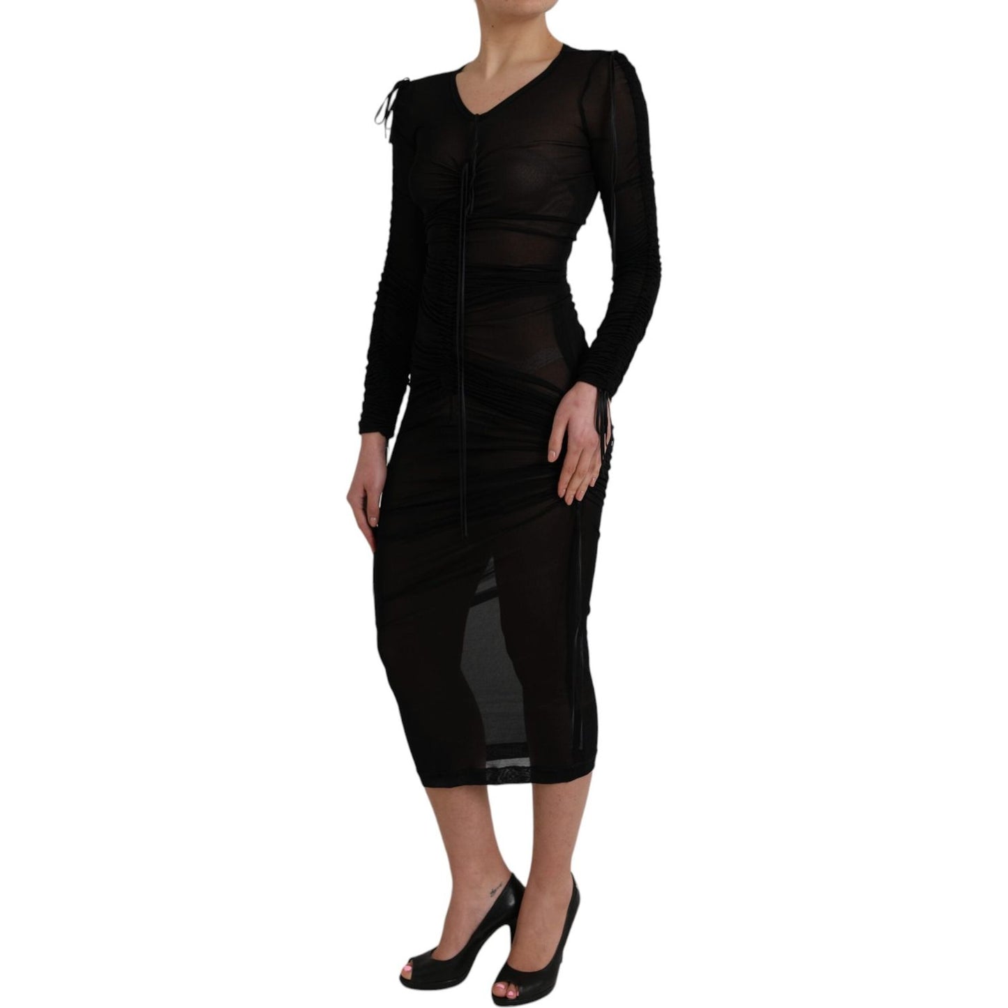 Dolce & Gabbana Black Sheer Bodycon Sheath Midi Dress Dolce & Gabbana Rosy Brown