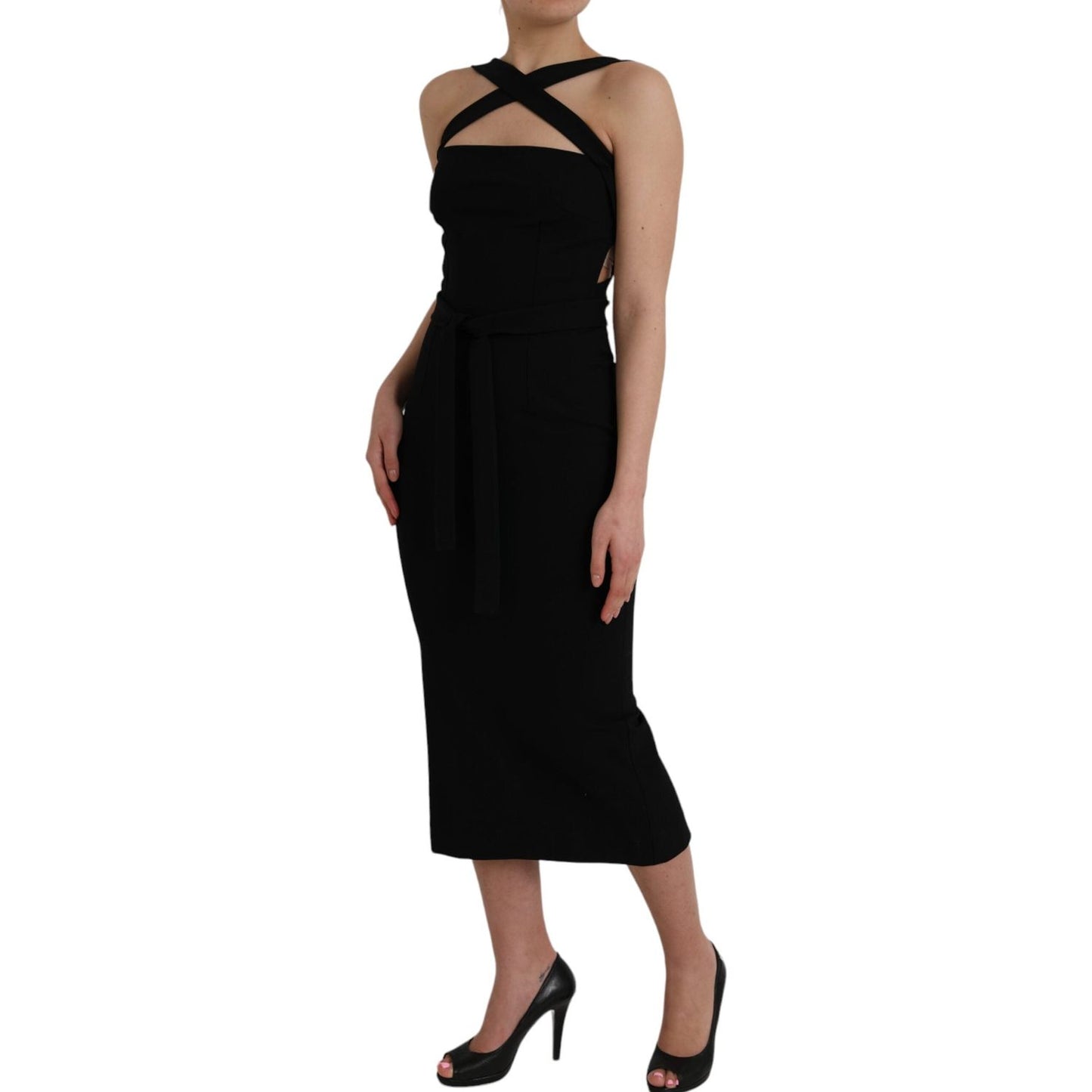 Dolce & Gabbana Black Sheath Halter Sleeveless Midi Dress Dolce & Gabbana Black