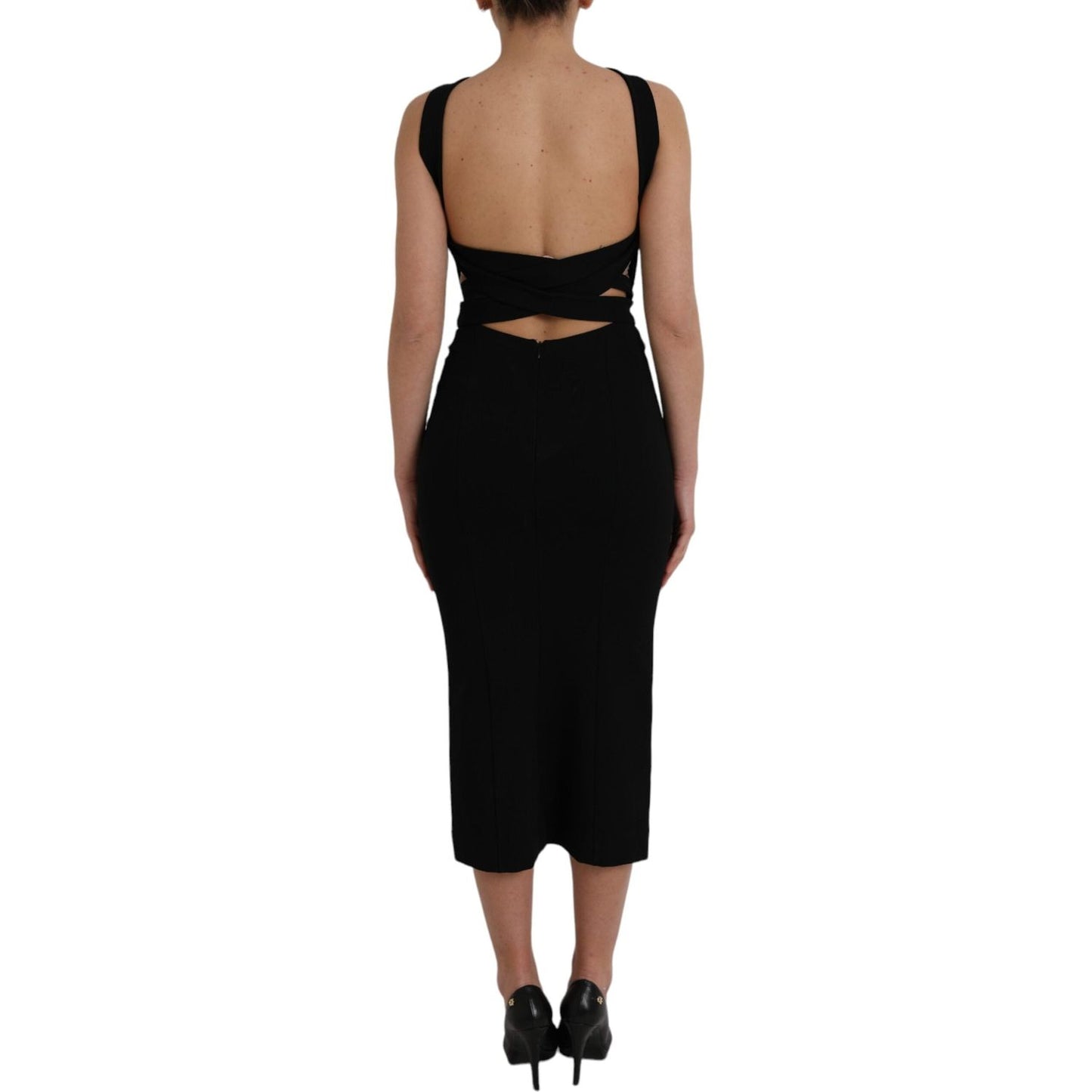 Dolce & Gabbana Black Sheath Halter Sleeveless Midi Dress Dolce & Gabbana Rosy Brown