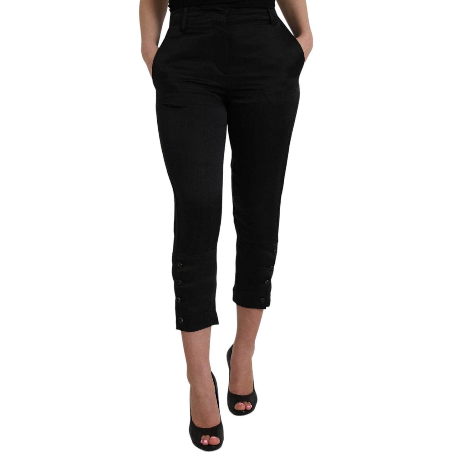 Ermanno Scervino Black High Waist Capri Cropped Pants Ermanno Scervino Rosy Brown