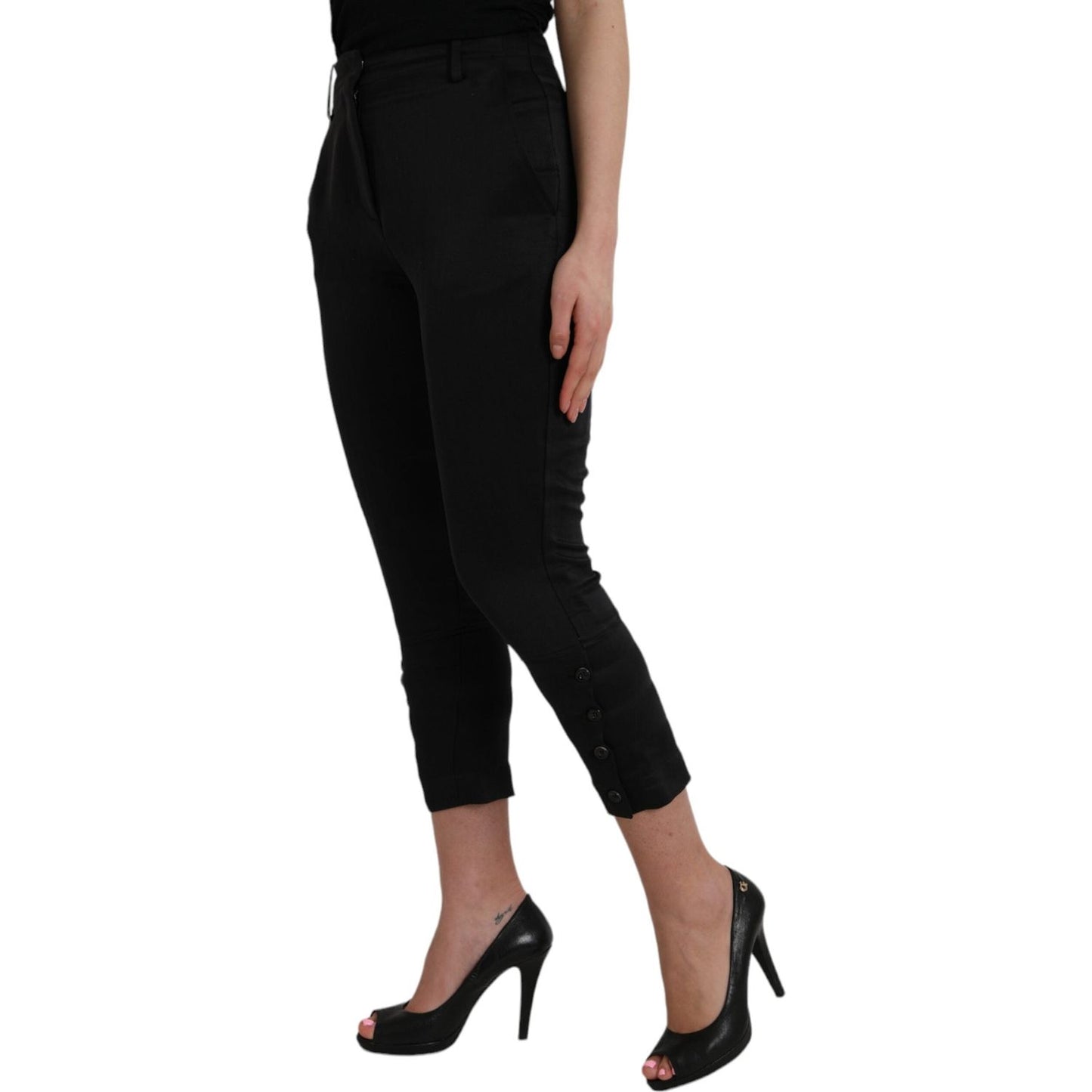 Ermanno Scervino Black High Waist Capri Cropped Pants Ermanno Scervino Rosy Brown