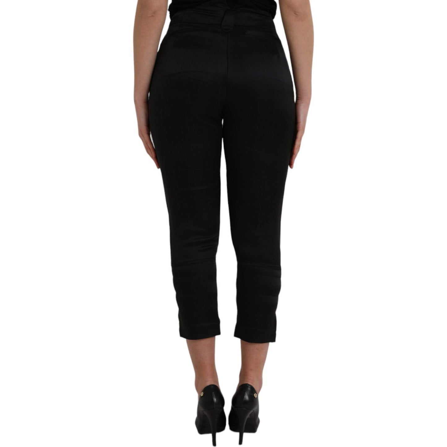 Ermanno Scervino Black High Waist Capri Cropped Pants Ermanno Scervino Rosy Brown