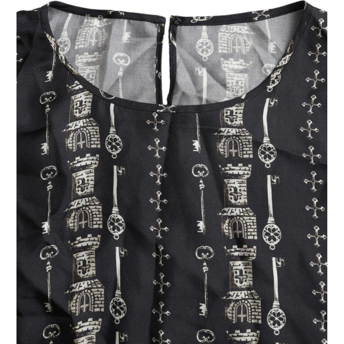 Dolce & Gabbana Black Key Castle Print Silk Blouse T-shirt Dolce & Gabbana Dark Slate Gray