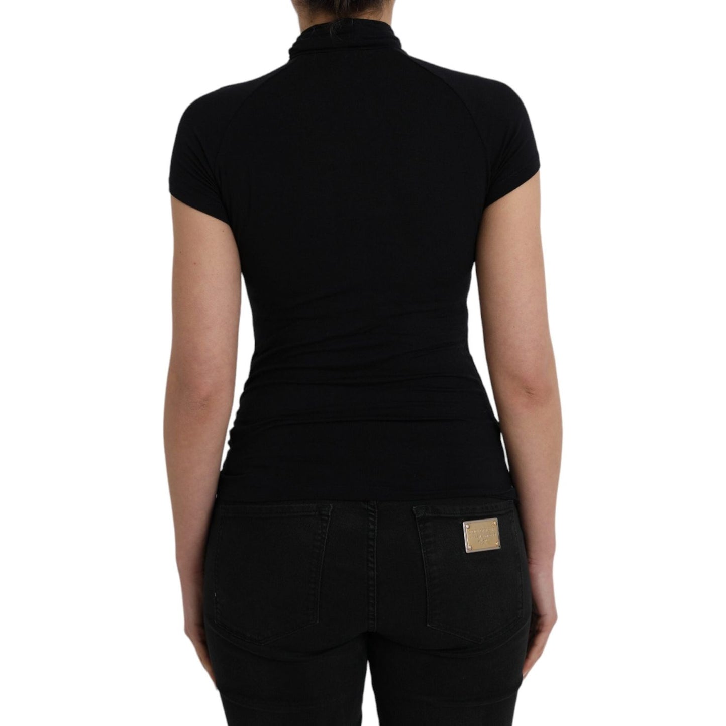 Costume National Black Turtleneck Viscose Short Sleeve Top Costume National Rosy Brown