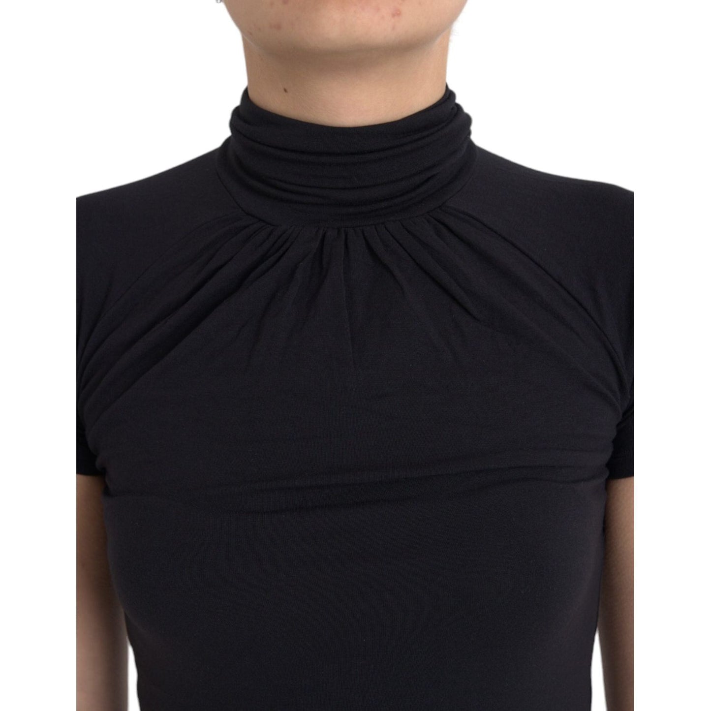 Costume National Black Turtleneck Viscose Short Sleeve Top Costume National Black