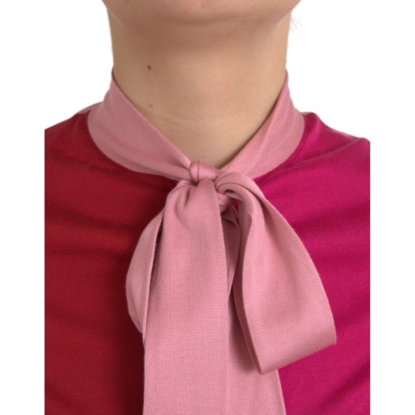 Dolce & Gabbana Pink Short Sleeves Pullover Ascot Collar Top Dolce & Gabbana Rosy Brown