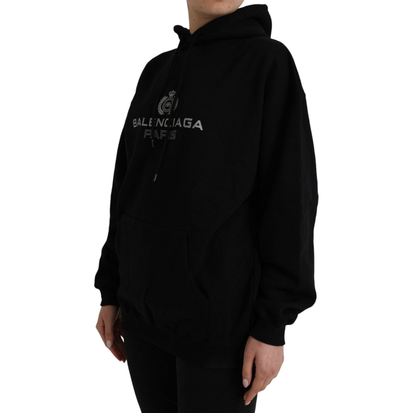 Balenciaga Black Cotton Logo Hooded Pullover Sweatshirt Sweater Balenciaga Black