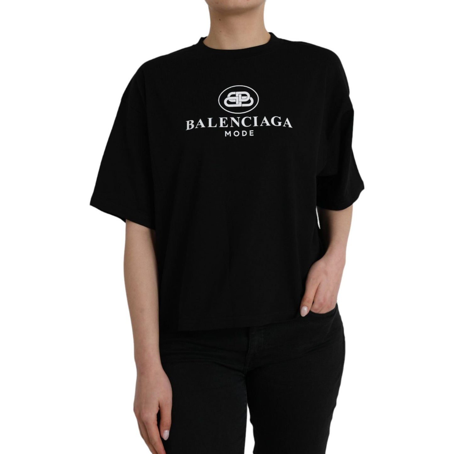 Balenciaga Black Cotton Logo Crew Neck Short Sleeves T-shirt Balenciaga Black