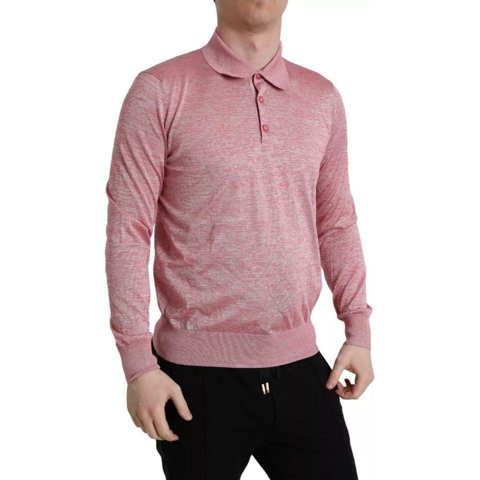 Dolce & Gabbana Pink Polyester Collared Men Pullover Sweater Dolce & Gabbana Rosy Brown