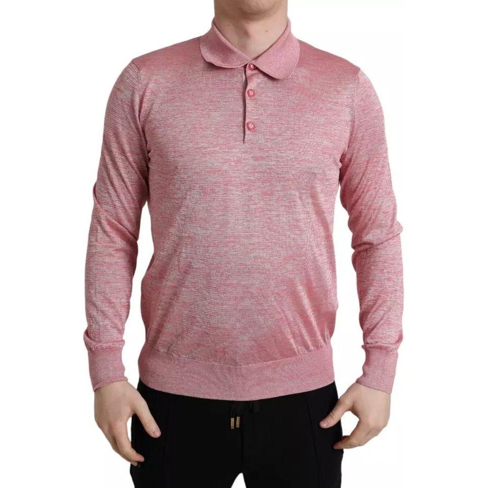 Dolce & Gabbana Pink Polyester Collared Men Pullover Sweater Dolce & Gabbana Rosy Brown