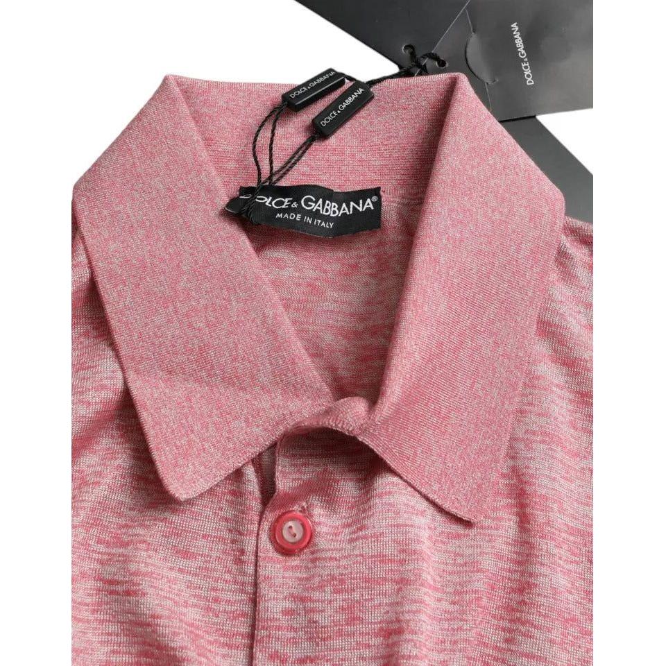 Dolce & Gabbana Pink Polyester Collared Men Pullover Sweater Dolce & Gabbana Rosy Brown