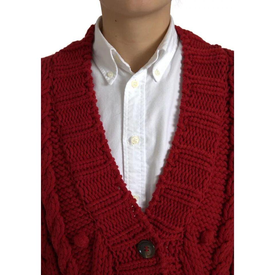 Dolce & Gabbana Red Wool Knit Button Down Cardigan Sweater Dolce & Gabbana Dark Red