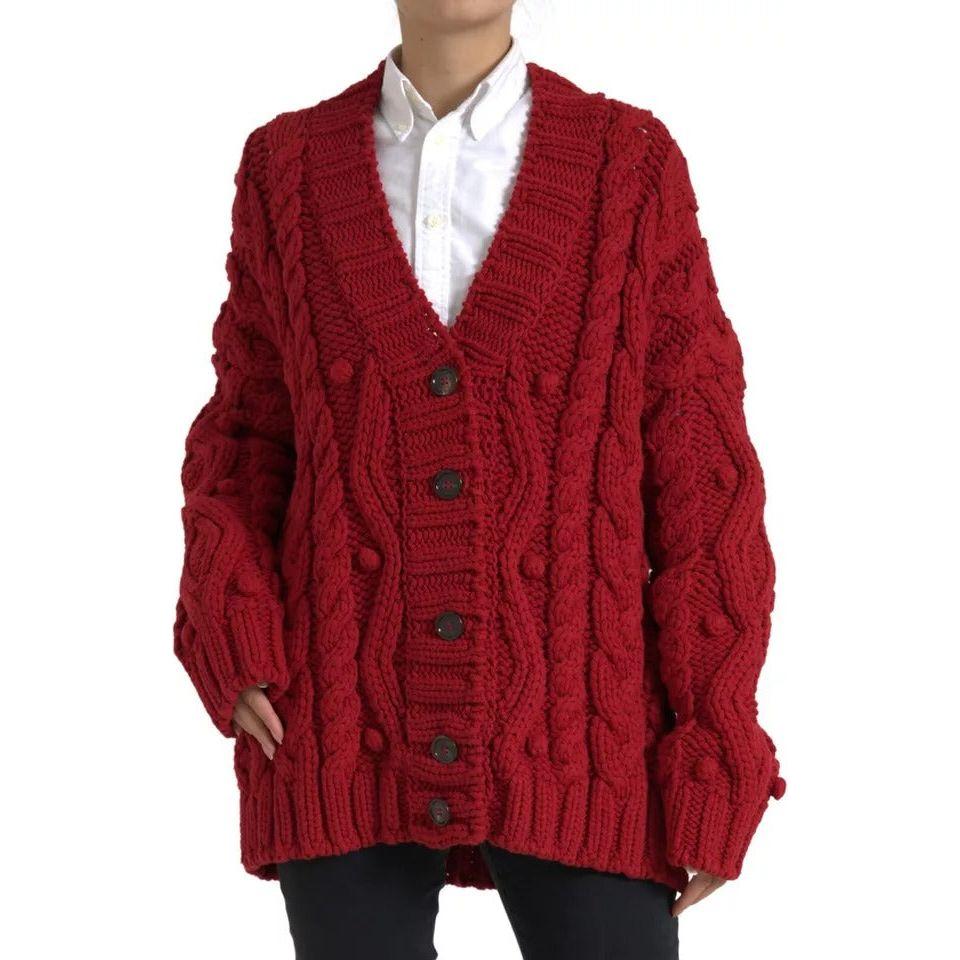 Dolce & Gabbana Red Wool Knit Button Down Cardigan Sweater Dolce & Gabbana Dark Red