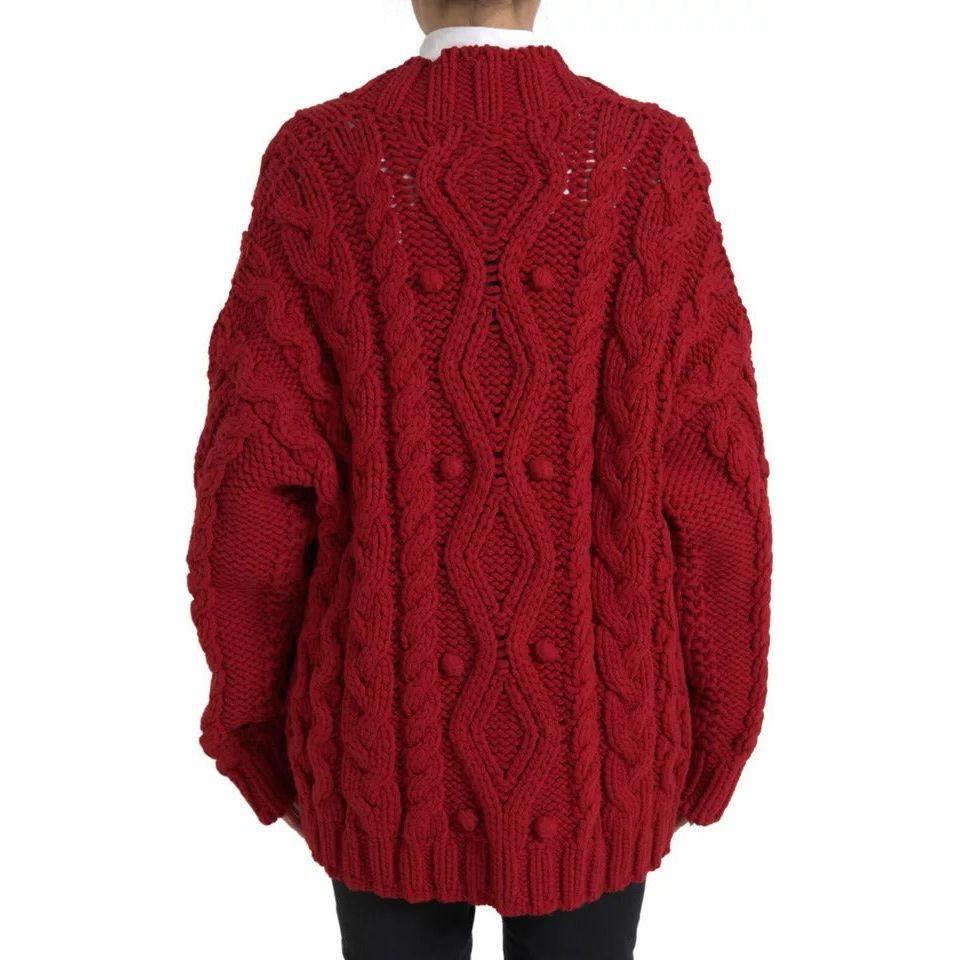 Dolce & Gabbana Red Wool Knit Button Down Cardigan Sweater Dolce & Gabbana Dark Red