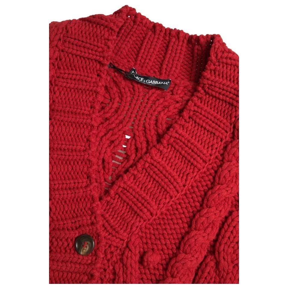 Dolce & Gabbana Red Wool Knit Button Down Cardigan Sweater Dolce & Gabbana Brown