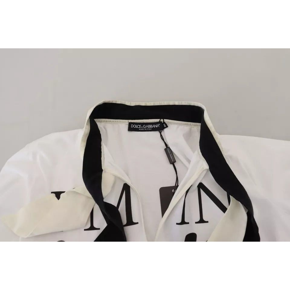 Dolce & Gabbana White Cotton Printed Ascot Collared T-shirt TSH83003-40