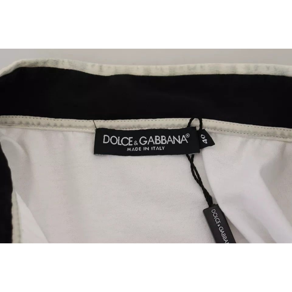 Dolce & Gabbana White Cotton Printed Ascot Collared T-shirt TSH83003-40