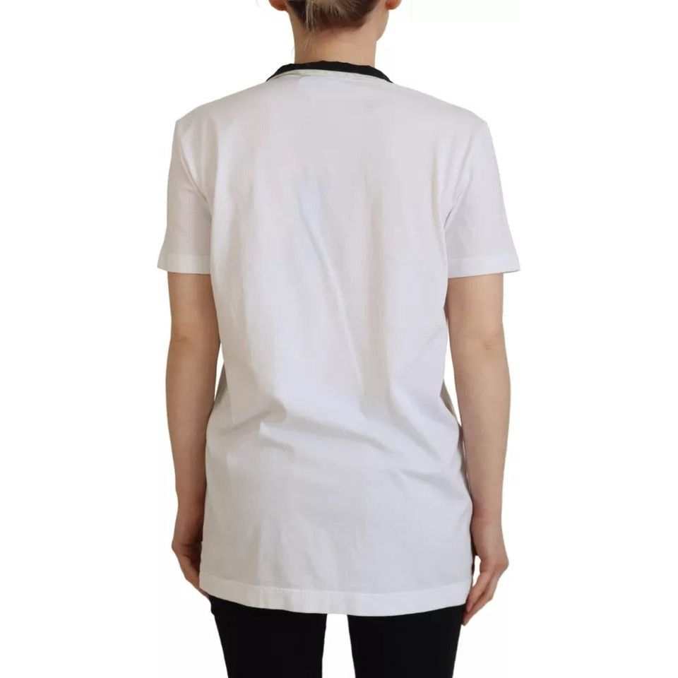 Dolce & Gabbana White Cotton Printed Ascot Collared T-shirt TSH83003-40