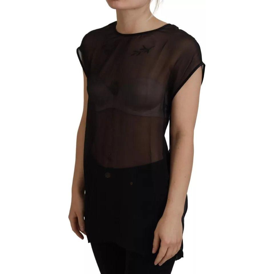 Dolce & Gabbana Black Mesh Transparent Blouse Pullover Top Dolce & Gabbana Rosy Brown