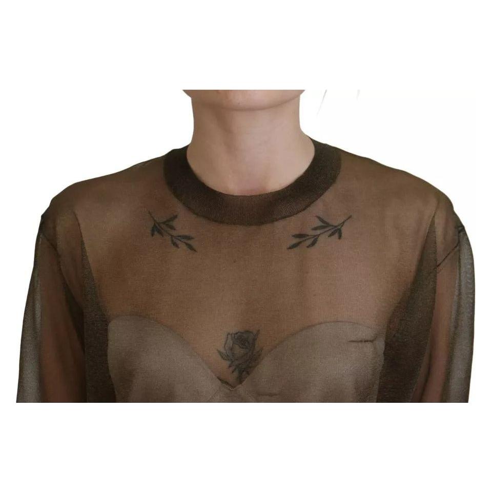 Dolce & Gabbana Black Transparent Crewneck Long Sleeves Top Dolce & Gabbana Dark Olive Green