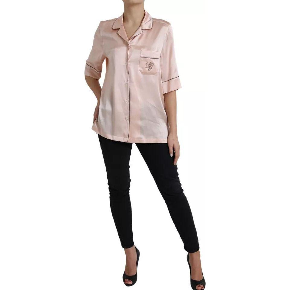 Dolce & Gabbana Pink Silk Long Sleeves Logo Pajama Blouse Top Dolce & Gabbana Gray