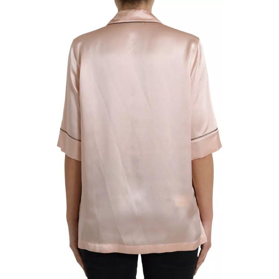 Dolce & Gabbana Pink Silk Long Sleeves Logo Pajama Blouse Top Dolce & Gabbana Gray