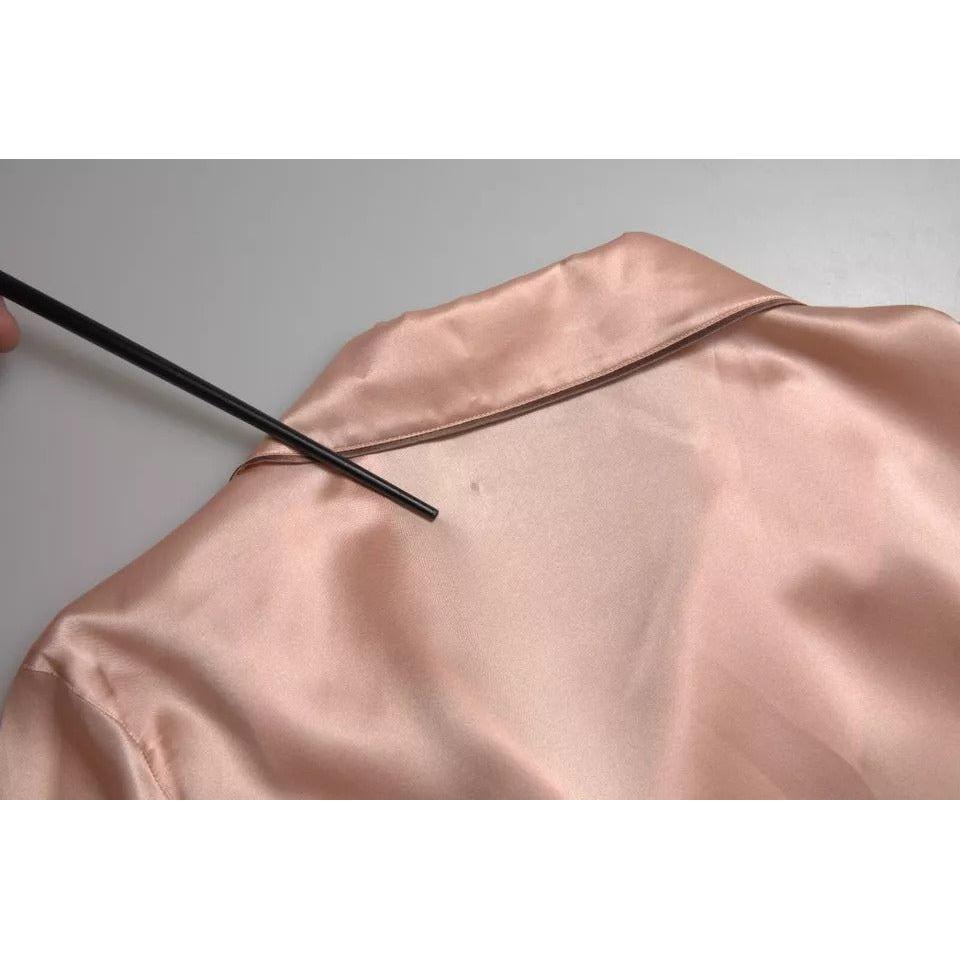 Dolce & Gabbana Pink Silk Long Sleeves Logo Pajama Blouse Top Dolce & Gabbana Rosy Brown