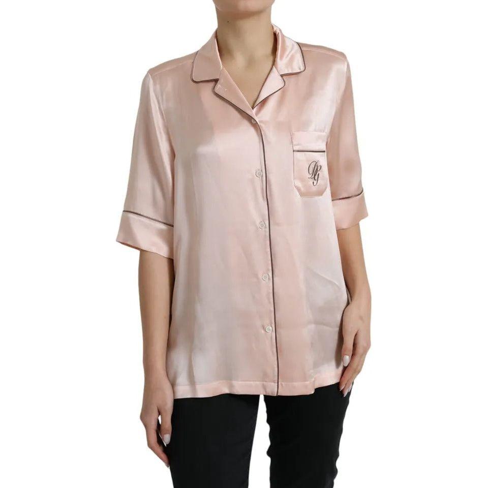 Dolce & Gabbana Pink Silk Long Sleeves Logo Pajama Blouse Top Dolce & Gabbana Gray