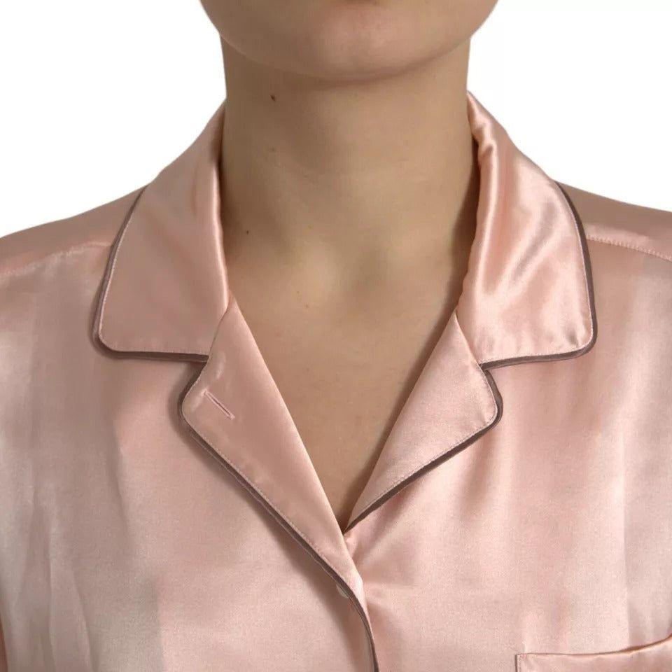 Dolce & Gabbana Pink Silk Long Sleeves Logo Pajama Blouse Top Dolce & Gabbana Rosy Brown