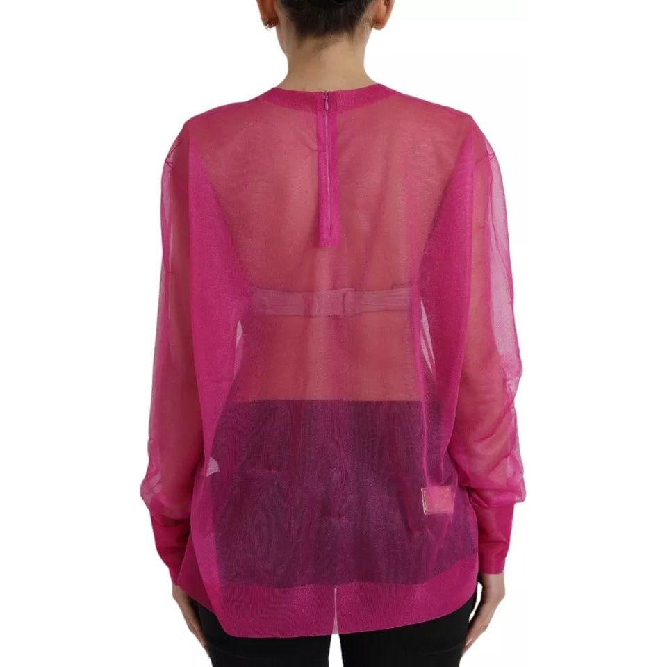 Dolce & Gabbana Pink Transparent Crewneck Long Sleeves Top Dolce & Gabbana Maroon