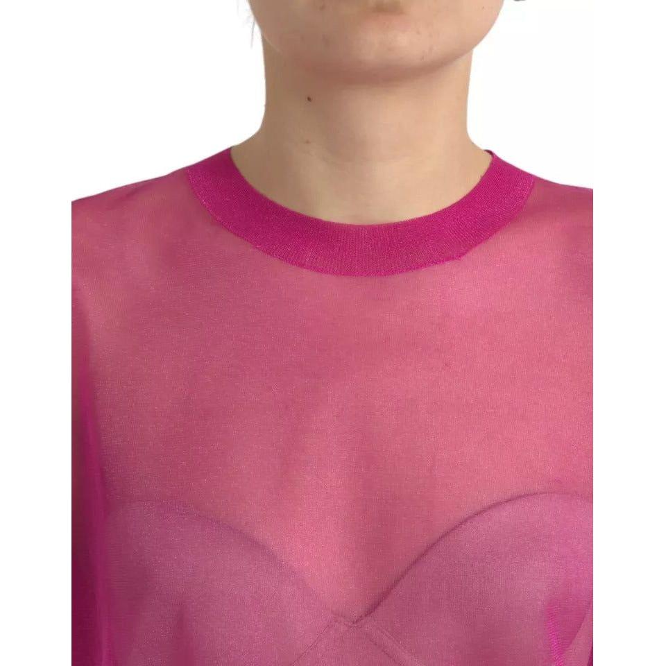 Dolce & Gabbana Pink Transparent Crewneck Long Sleeves Top Dolce & Gabbana Pale Violet Red
