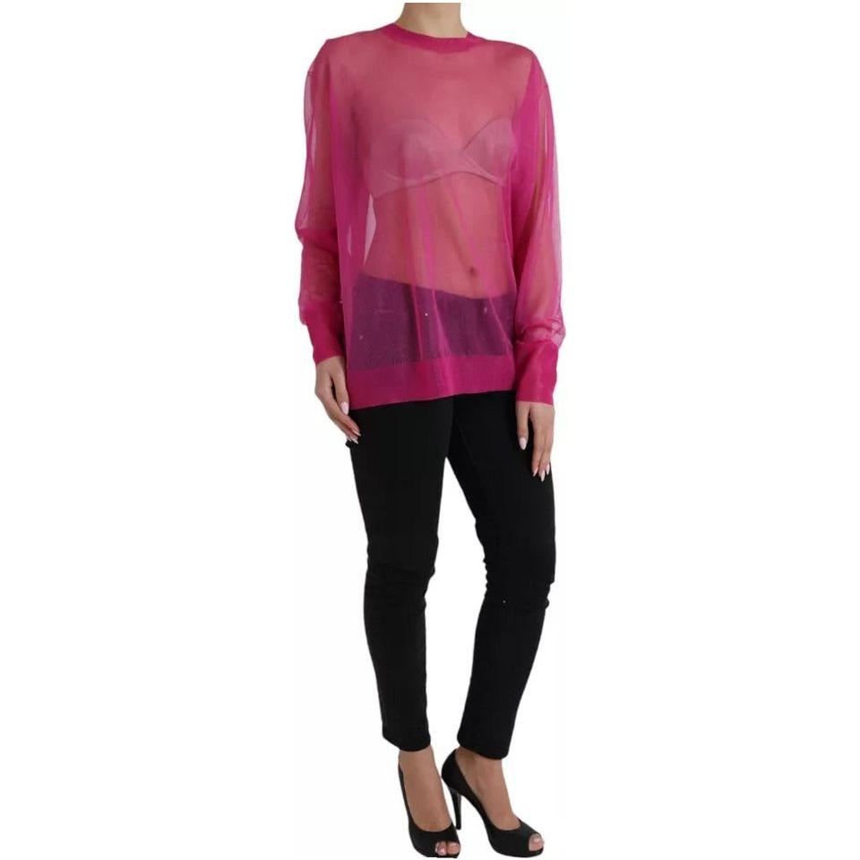 Dolce & Gabbana Pink Transparent Crewneck Long Sleeves Top Dolce & Gabbana Maroon