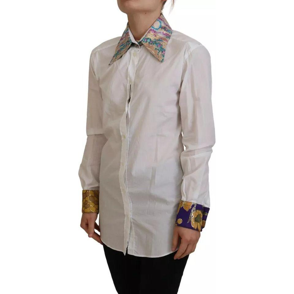 Dolce & Gabbana White Floral Jacquard Cotton Long Sleeves Top TSH83764-40