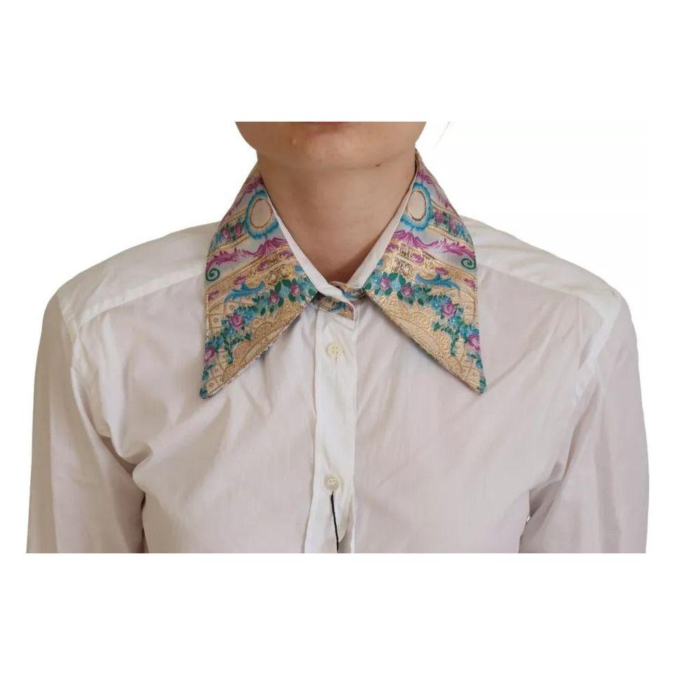 Dolce & Gabbana White Floral Jacquard Cotton Long Sleeves Top TSH83764-40