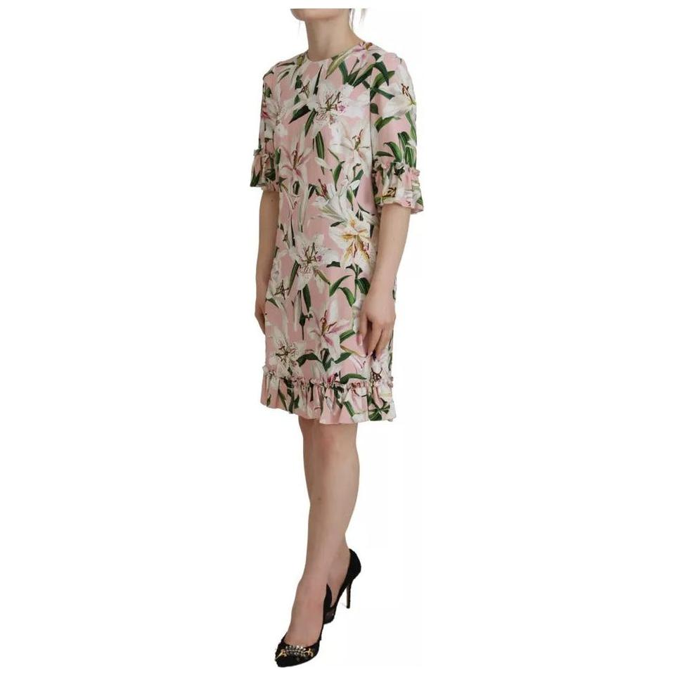 Dolce & Gabbana Pink Lily Viscose Sheath Knee Length Dress Dolce & Gabbana Rosy Brown