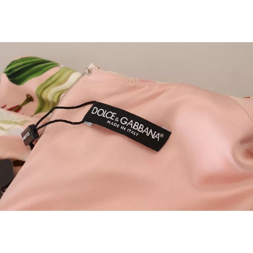 Dolce & Gabbana Pink Lily Viscose Sheath Knee Length Dress Dolce & Gabbana Tan