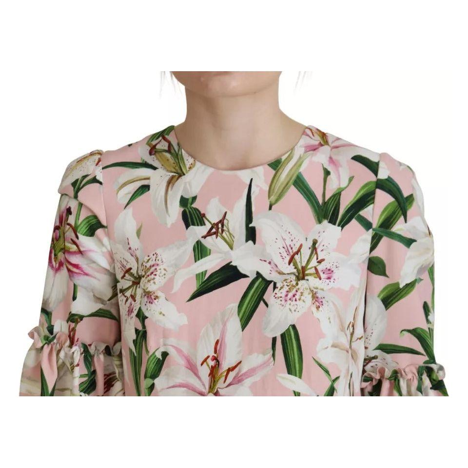 Dolce & Gabbana Pink Lily Viscose Sheath Knee Length Dress Dolce & Gabbana Gray