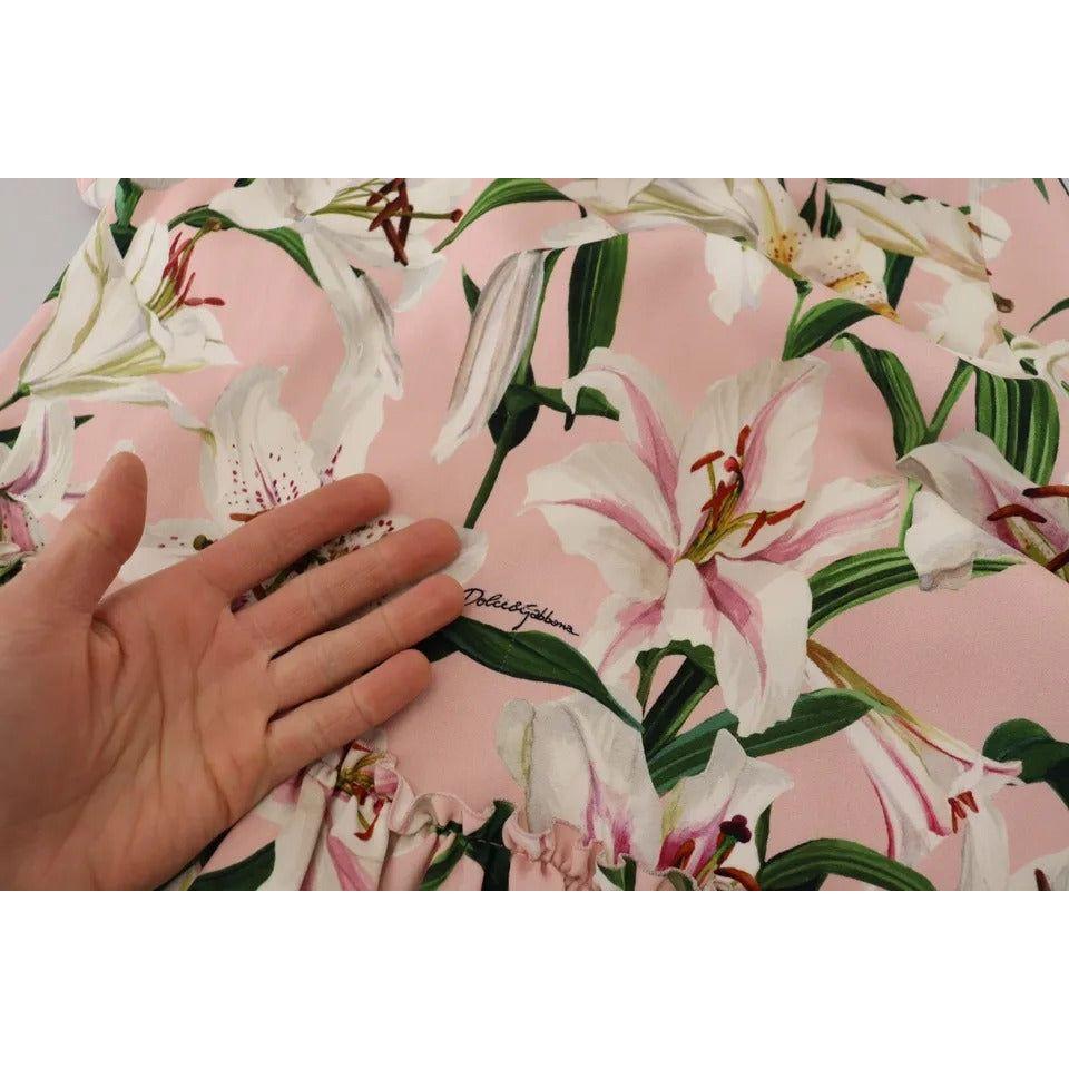 Dolce & Gabbana Pink Lily Viscose Sheath Knee Length Dress Dolce & Gabbana Rosy Brown