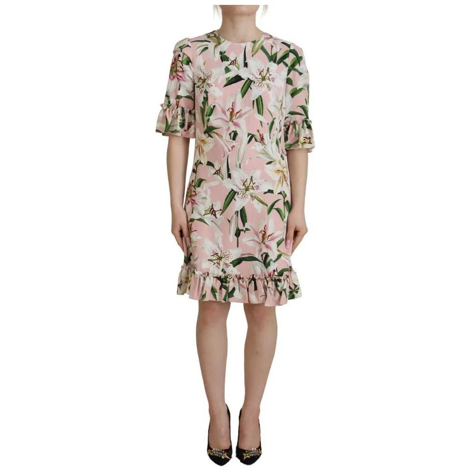 Dolce & Gabbana Pink Lily Viscose Sheath Knee Length Dress Dolce & Gabbana Rosy Brown