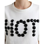 Dolce & Gabbana White Cotton Stretch Black HOT Crystal T-shirt TSH99917-S