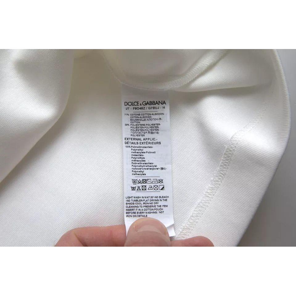 Dolce & Gabbana White Cotton Stretch Black HOT Crystal T-shirt TSH99917-S