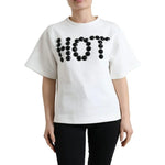 Dolce & Gabbana White Cotton Stretch Black HOT Crystal T-shirt TSH99917-S