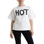 Dolce & Gabbana White Cotton Stretch Black HOT Crystal T-shirt TSH99917-S