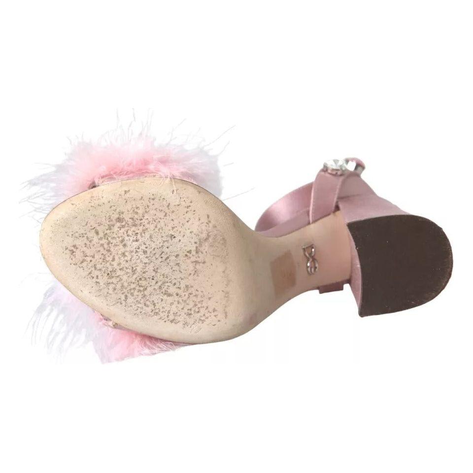 Dolce & Gabbana Pink Turkey Feather Crystal Sandals Shoes Dolce & Gabbana Tan