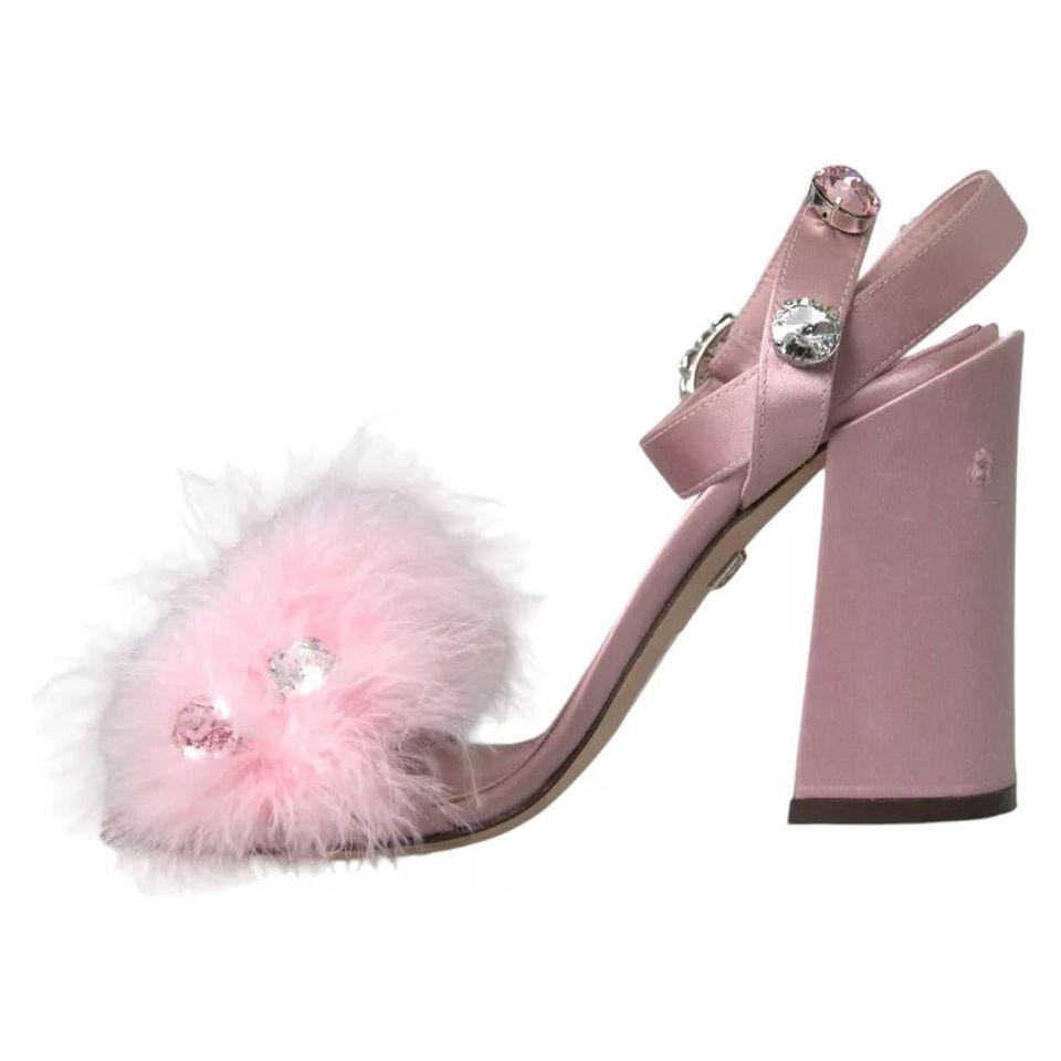 Dolce & Gabbana Pink Turkey Feather Crystal Sandals Shoes Dolce & Gabbana Rosy Brown