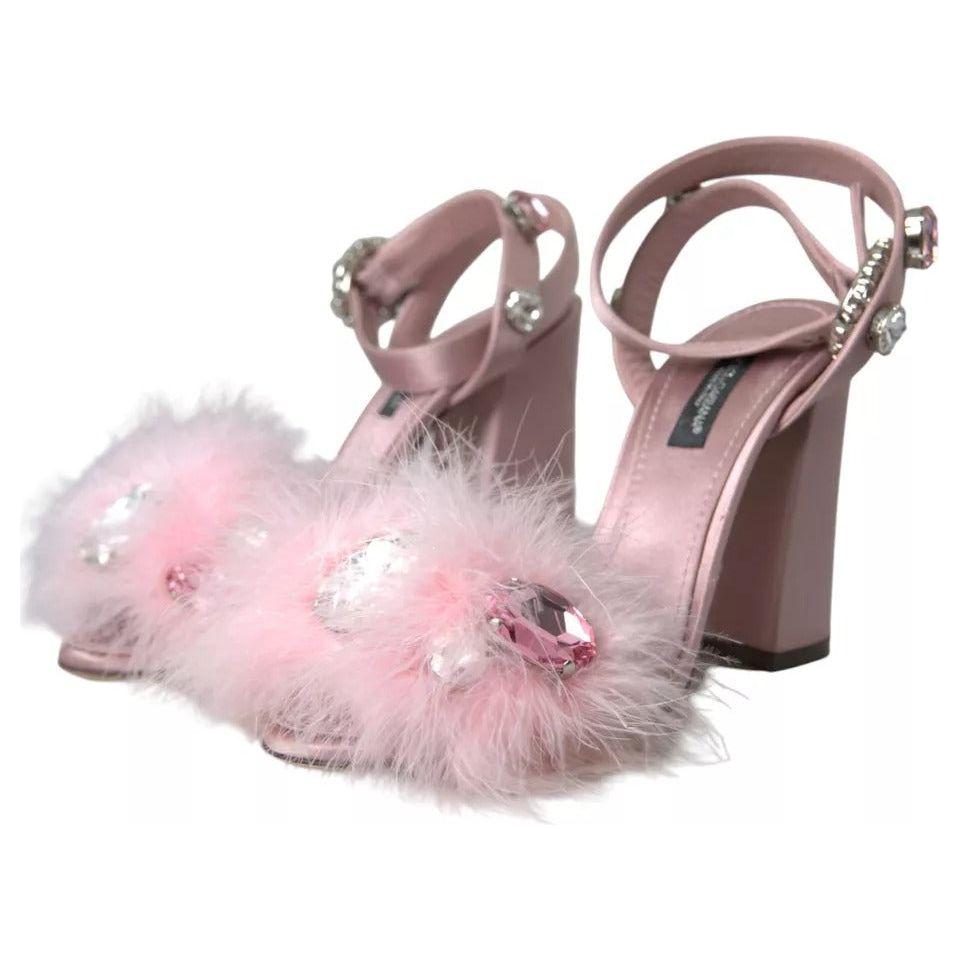 Dolce & Gabbana Pink Turkey Feather Crystal Sandals Shoes Dolce & Gabbana Thistle