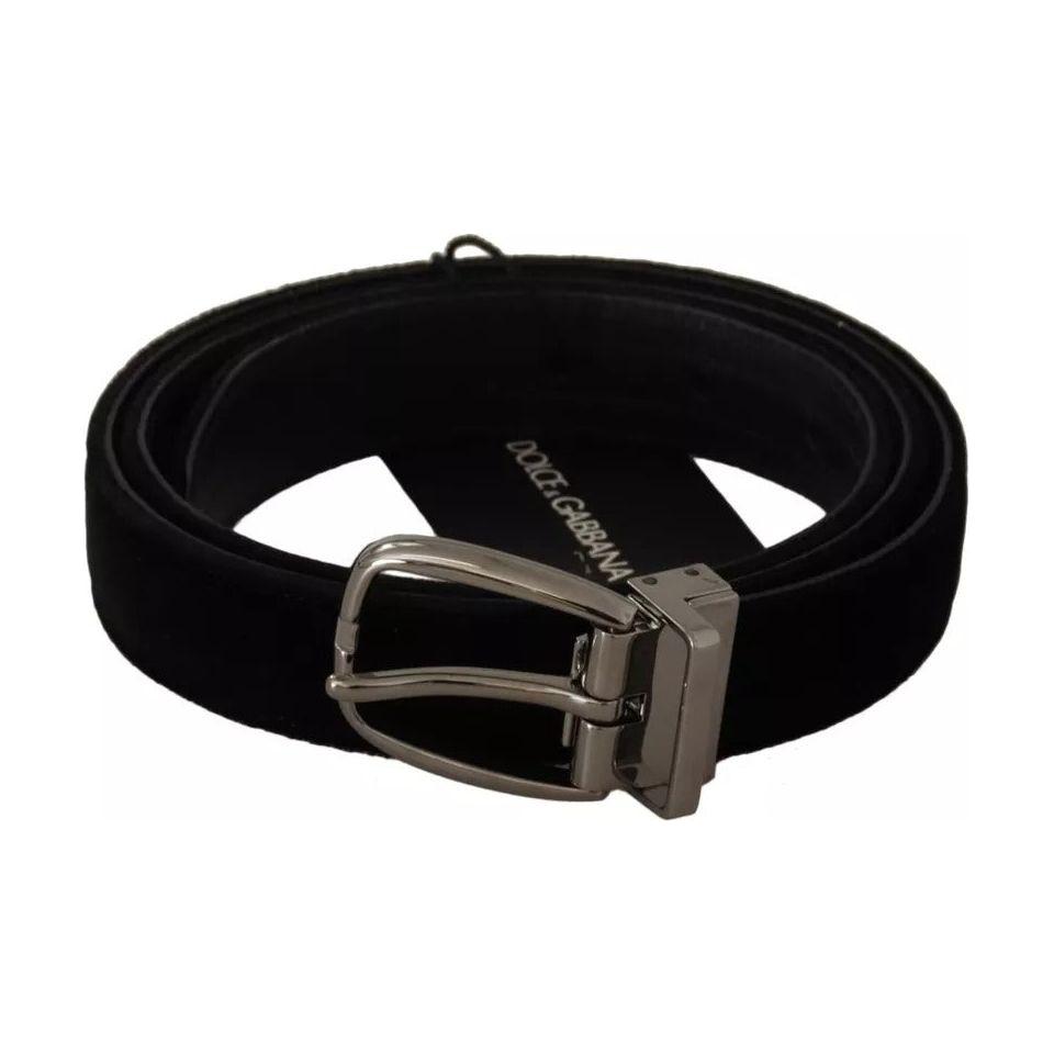 Dolce & Gabbana Black Velvet Silver Tone Metal Buckle Belt Dolce & Gabbana Black