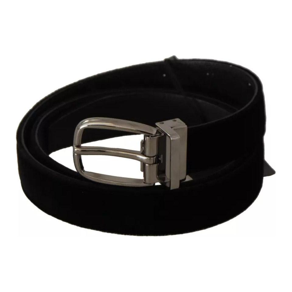 Dolce & Gabbana Black Velvet Silver Tone Metal Buckle Belt Dolce & Gabbana Black
