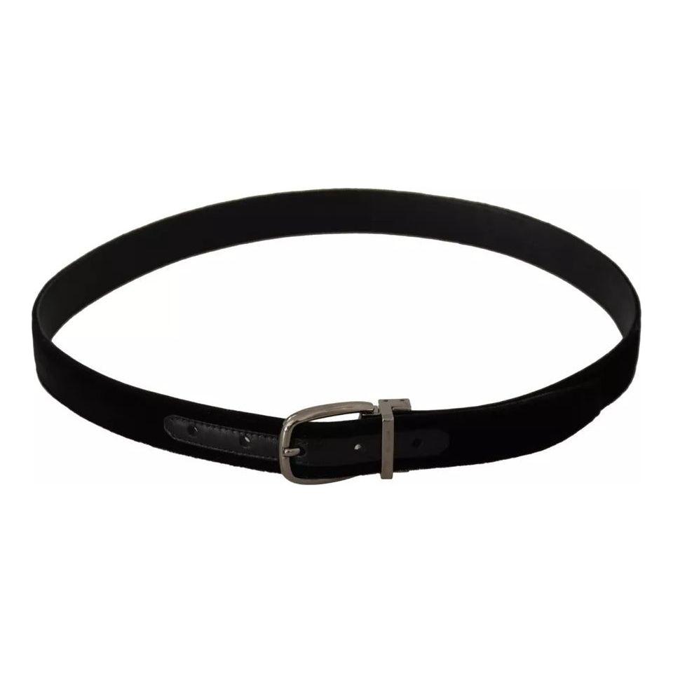 Dolce & Gabbana Black Velvet Silver Tone Metal Buckle Belt Dolce & Gabbana Black